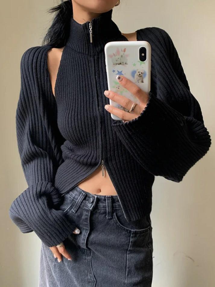 Solid Ribbed Knit Cardigan