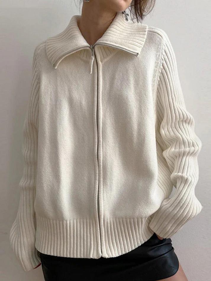 Solid Lapel Neck Splice Cardigan