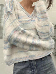 Colorful Striped V Neck Short Knit Sweater