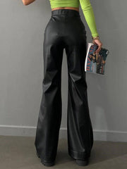 High Rise Tie Front Flared Leather Pants