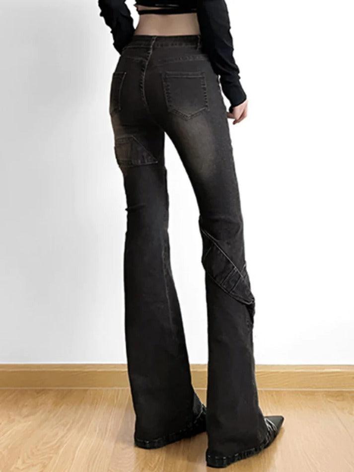 High Rise Ruched Bow Flare Jeans