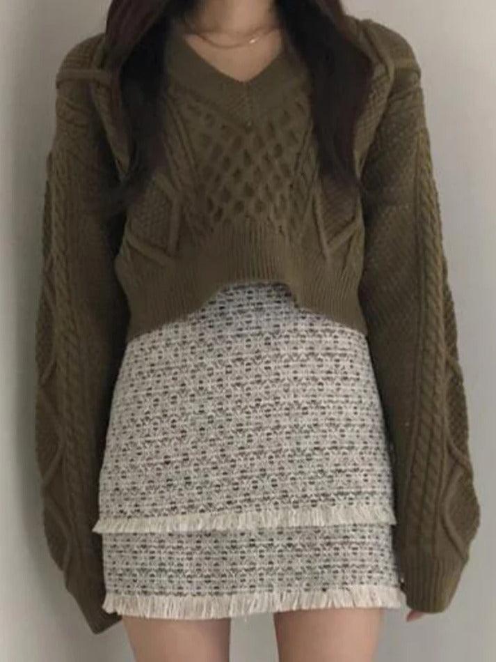 Solid V Neck Tie Back Loose Sweater