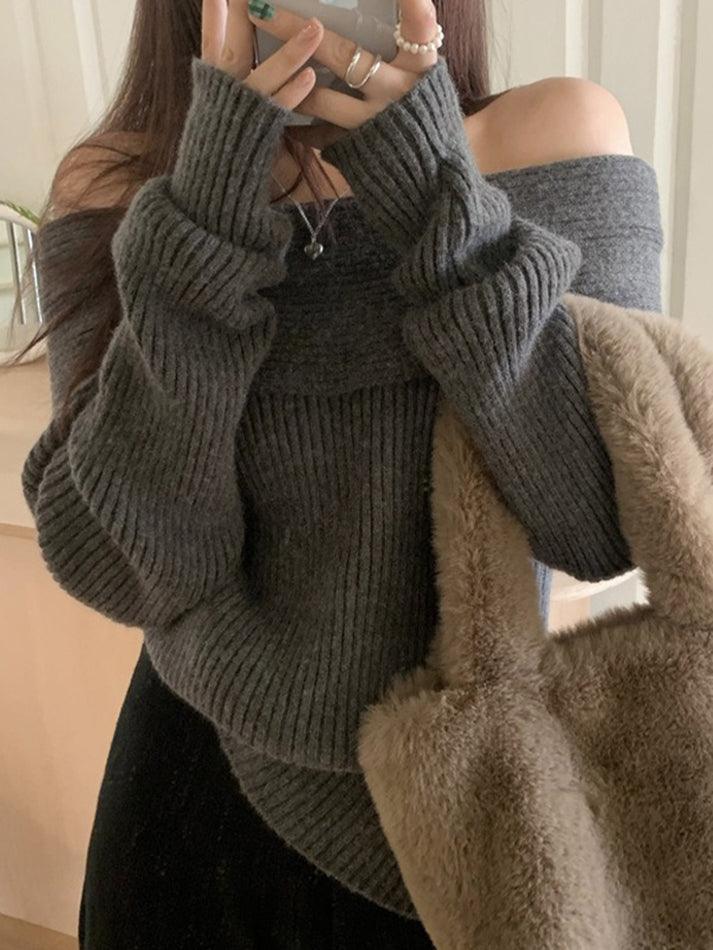 BXOXO Solid Off Shoulder Knit Sweater