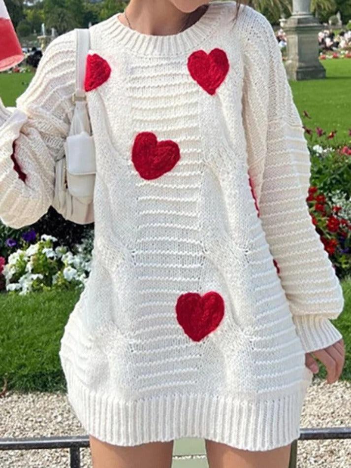 Heart Embroider Embellished Loose Sweater