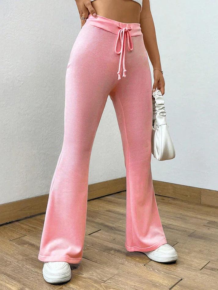 Solid Drawstring Flare Leg Pants