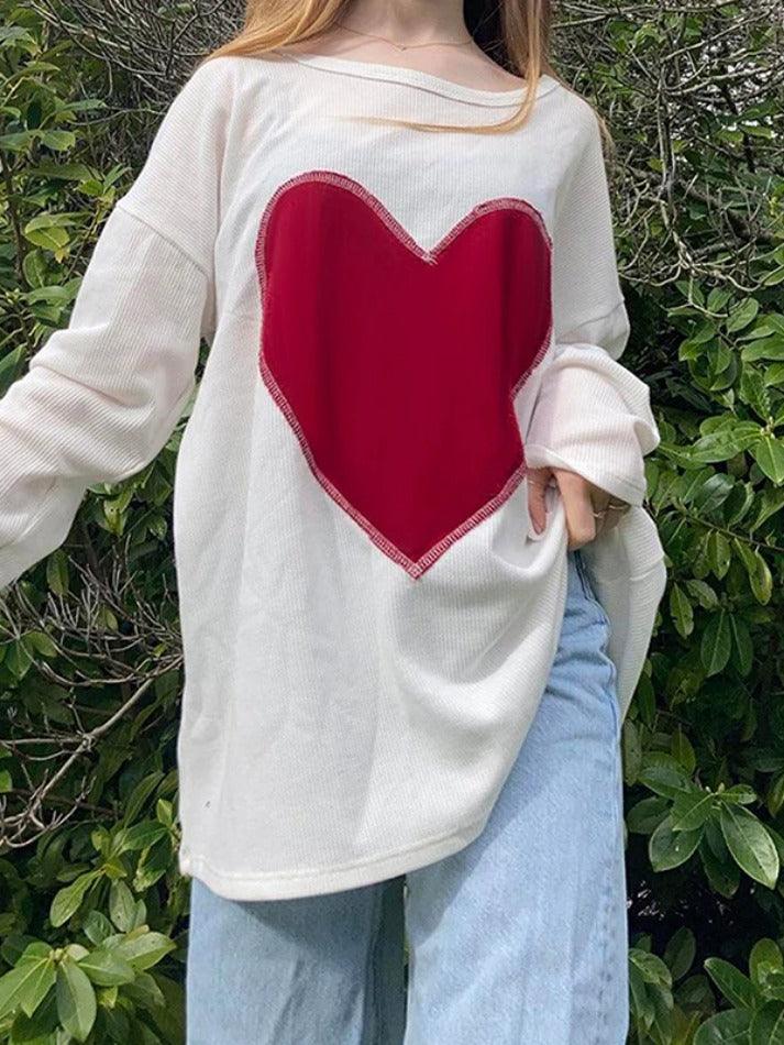 Heart Print Baggy Oversized Long Sleeve Tee