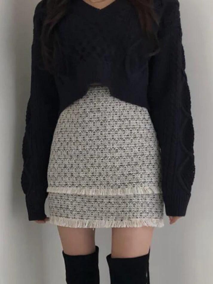 Solid V Neck Tie Back Loose Sweater