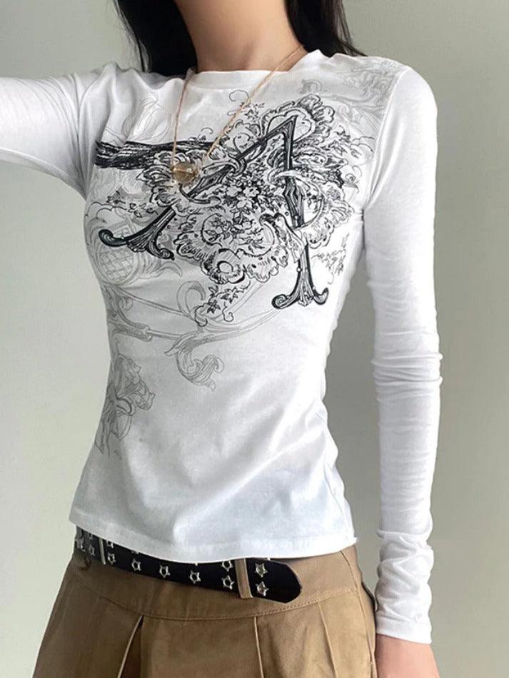 Retro Print Slim Long Sleeve Tee