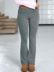 Solid High Rise Flare Leg Pants