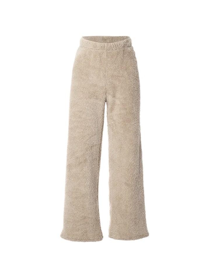 Solid Fuzzy Loose Flare Leg Pants