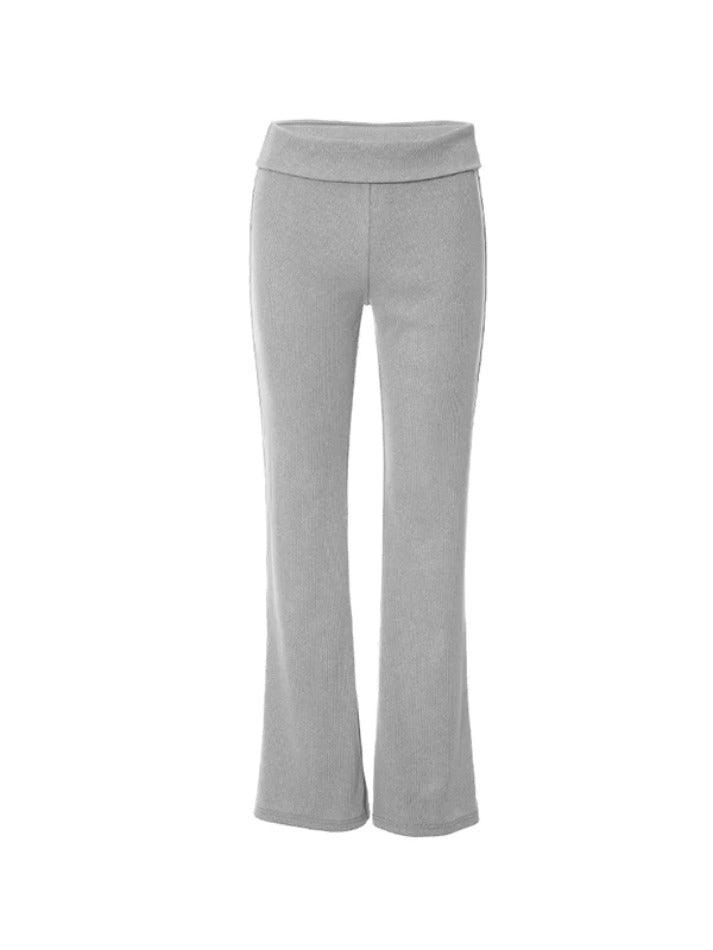 Solid Turned Waist Flare Leg Pants