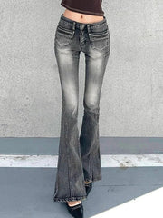 Gray Wash Low Rise Flare Jeans