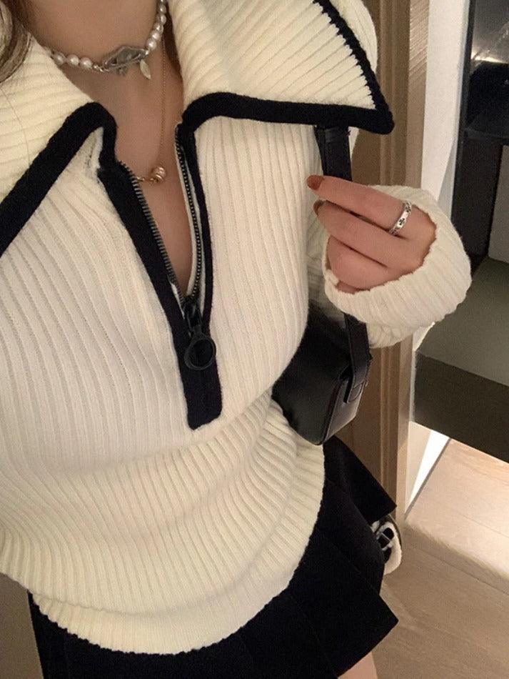Lapel Neck Half Zip Sweater