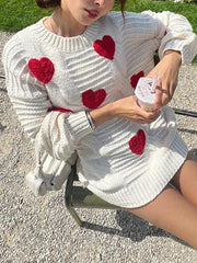 Heart Embroider Embellished Loose Sweater