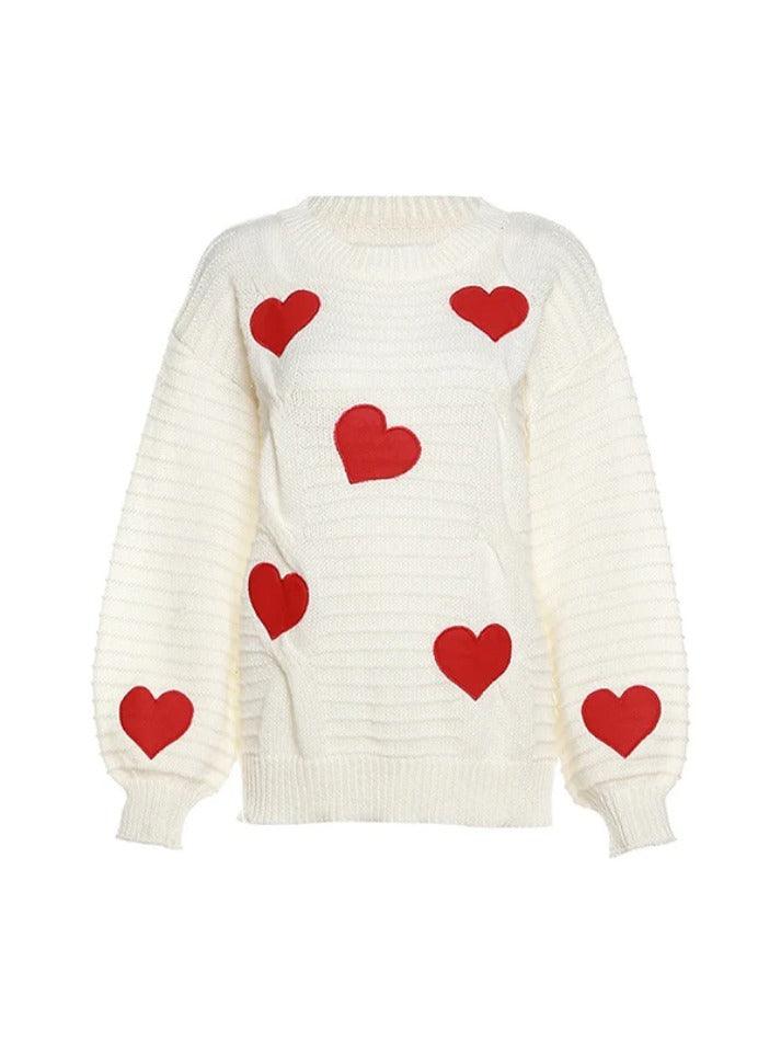 Heart Embroider Embellished Loose Sweater