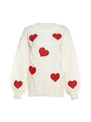 Heart Embroider Embellished Loose Sweater