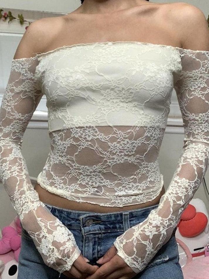 Mesh Lace Long Sleeve Tube Top