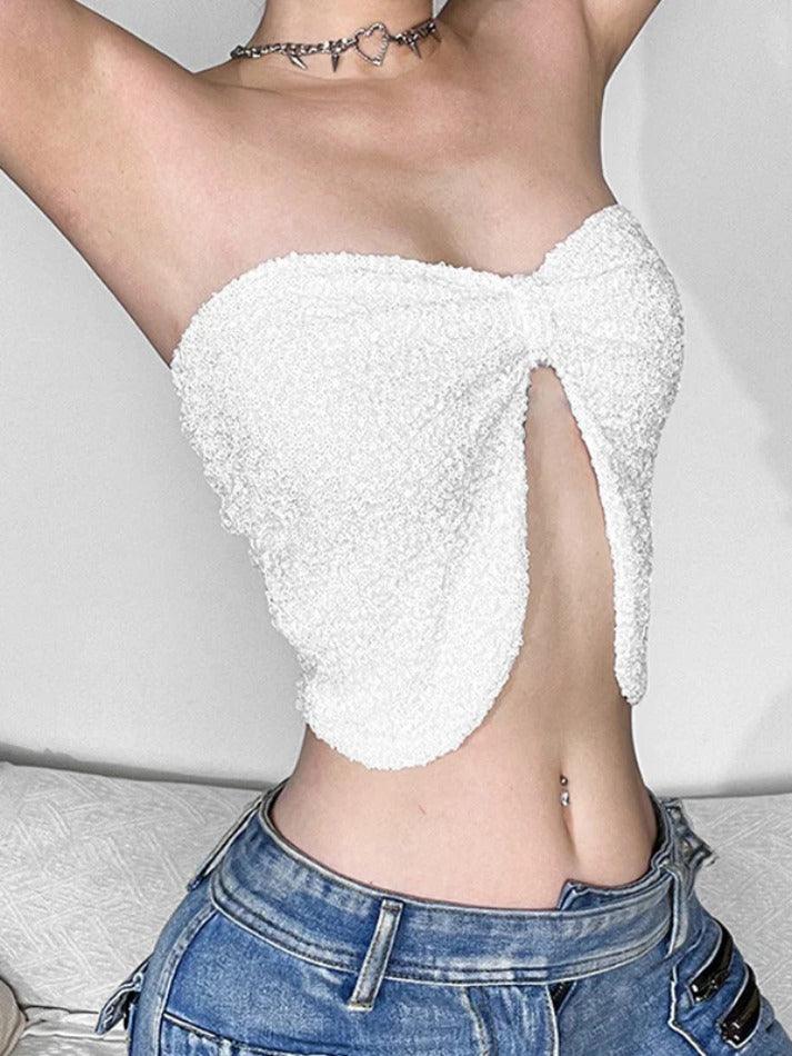 Solid Sequin Slit Cropped Bandeau Top