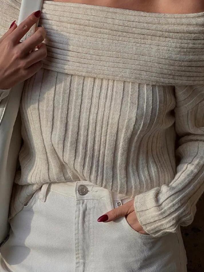 Solid Off Shoulder Splice Sweater