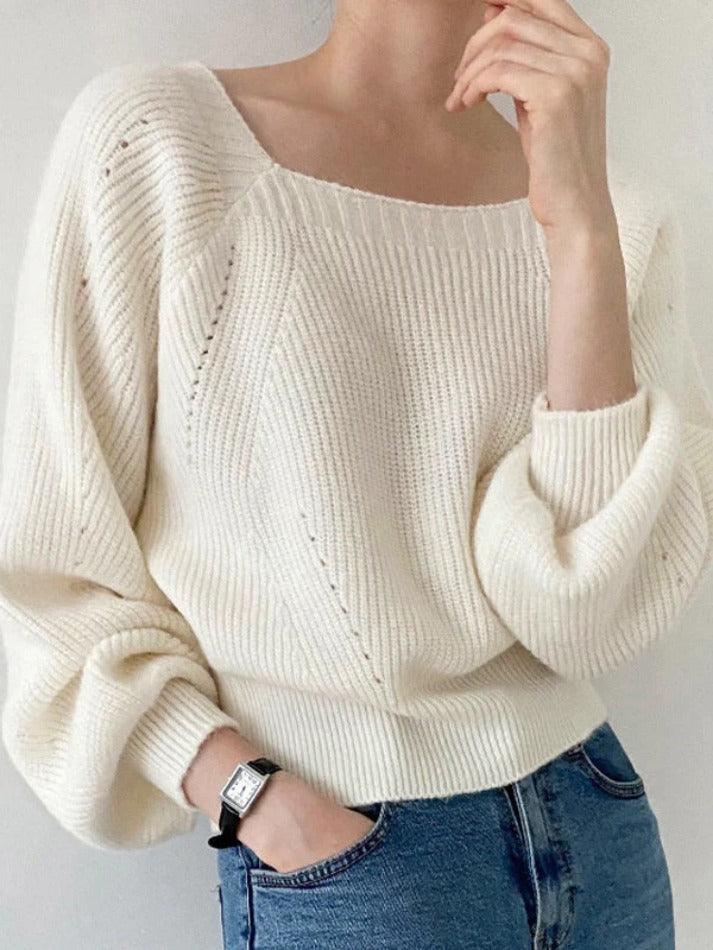 Solid Square Neck Pullover Sweater