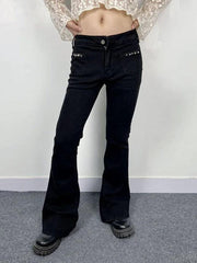 Low Rise Studded Elastic Flare Jeans