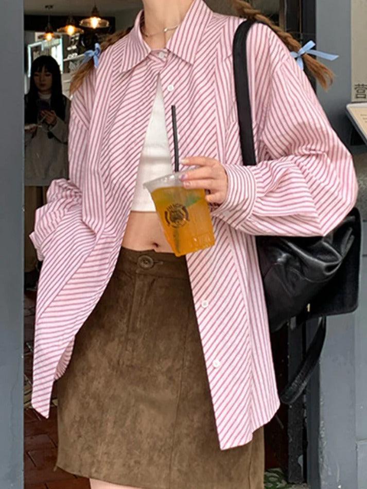 Casual Striped Print Long Sleeve Blouse