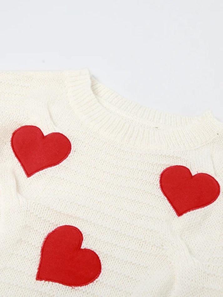 Heart Embroider Embellished Loose Sweater