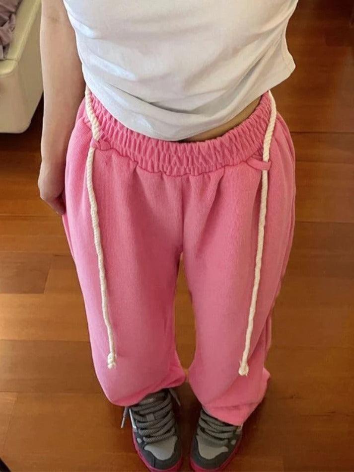 Pink Drawstring Baggy Sweatpants