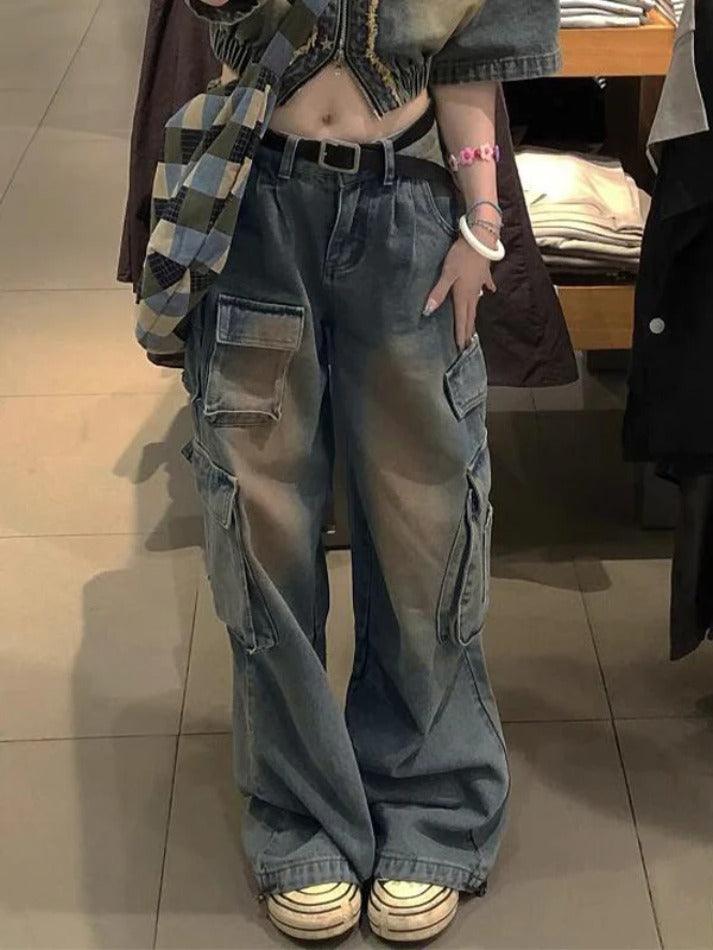 Distressed Big Pocket Cargo Jeans