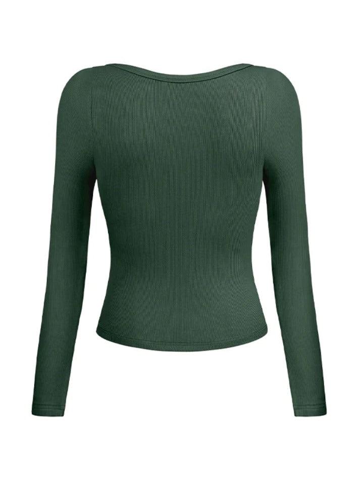 Solid U Neck Slim Long Sleeve Knit