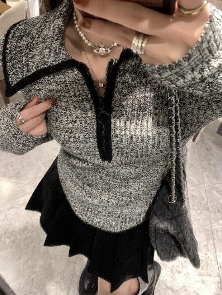 Lapel Neck Half Zip Sweater