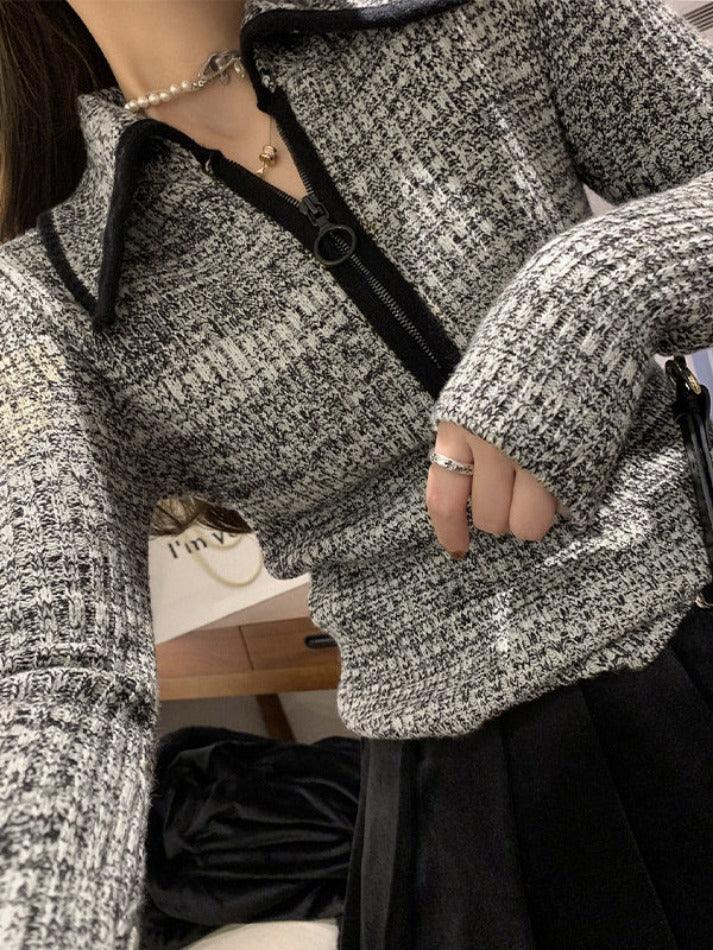 Lapel Neck Half Zip Sweater