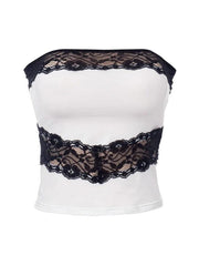 Contrast Color Lace Splice Bandeau Top