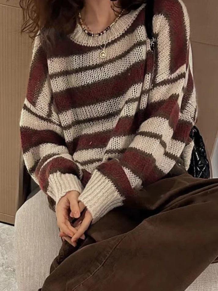 BXOXO Contrast Color Striped Thin Sweater