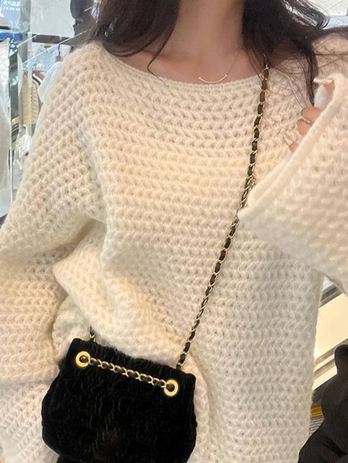 Solid Crochet Loose Knit Sweater