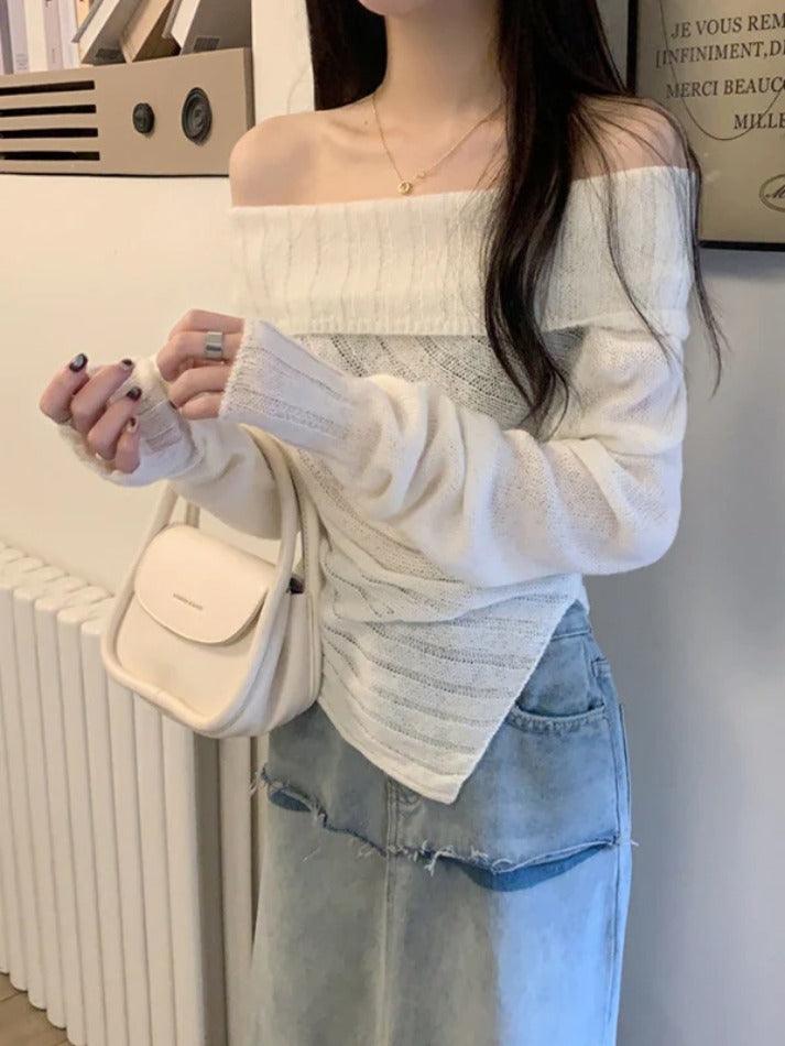 Solid Off Shoulder Hanky Hem Sweater