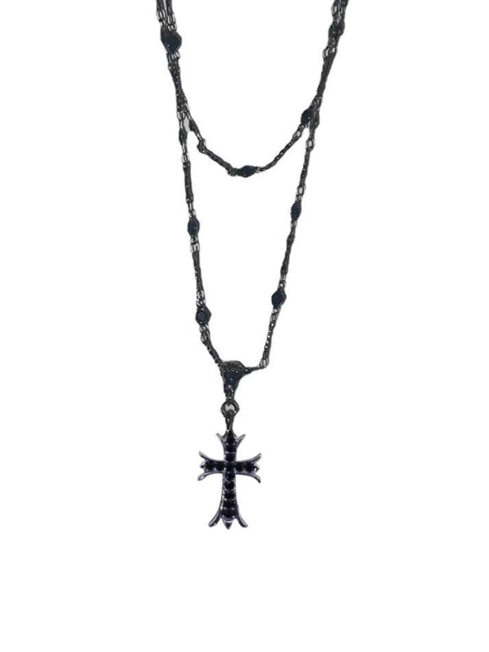 Double Layered Beads Cross Necklace