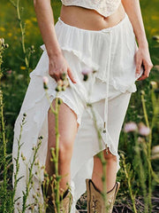 Ruffle Slit Midi Skirt
