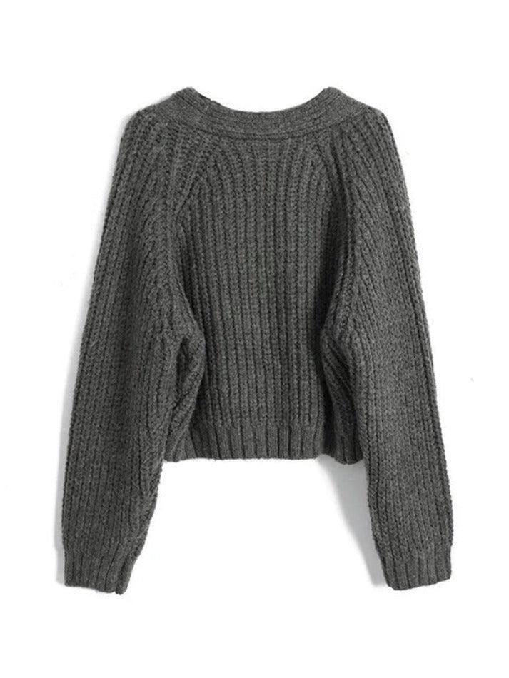 Solid V Neck Cable Knit Cardigan