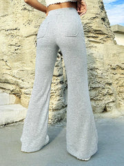 Solid Drawstring Flare Leg Pants