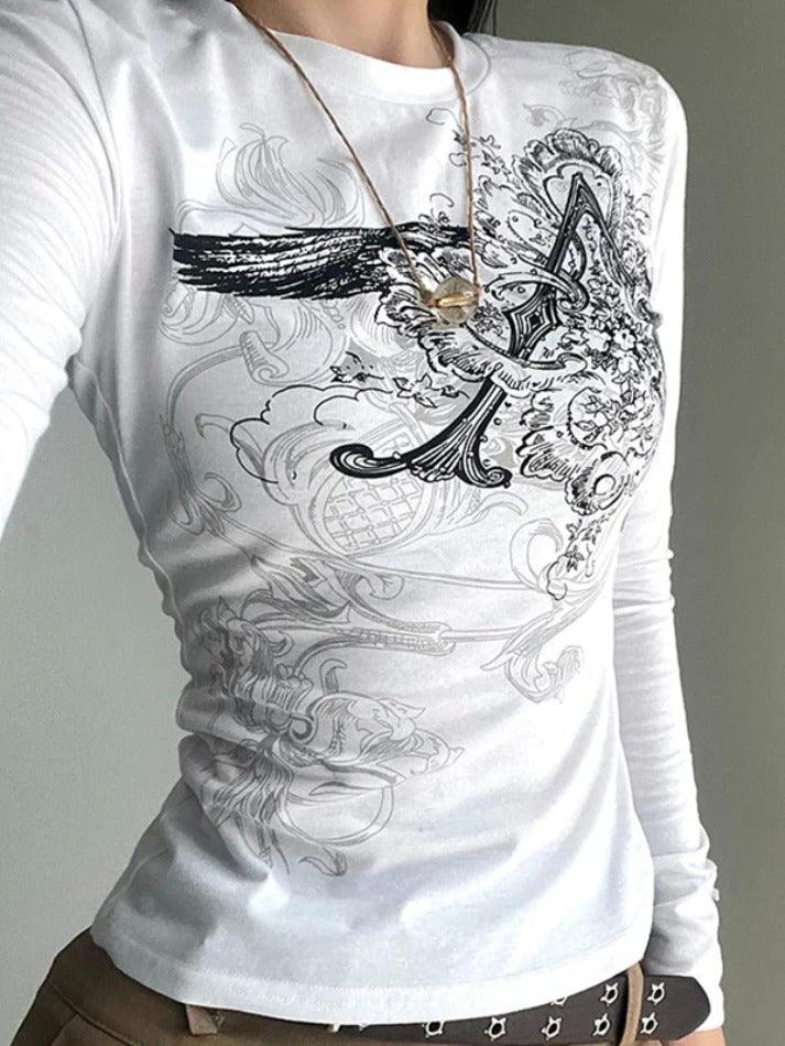 Retro Print Slim Long Sleeve Tee