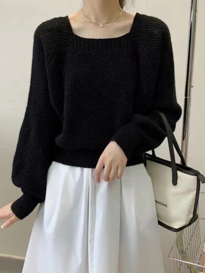 Solid Square Neck Pullover Sweater