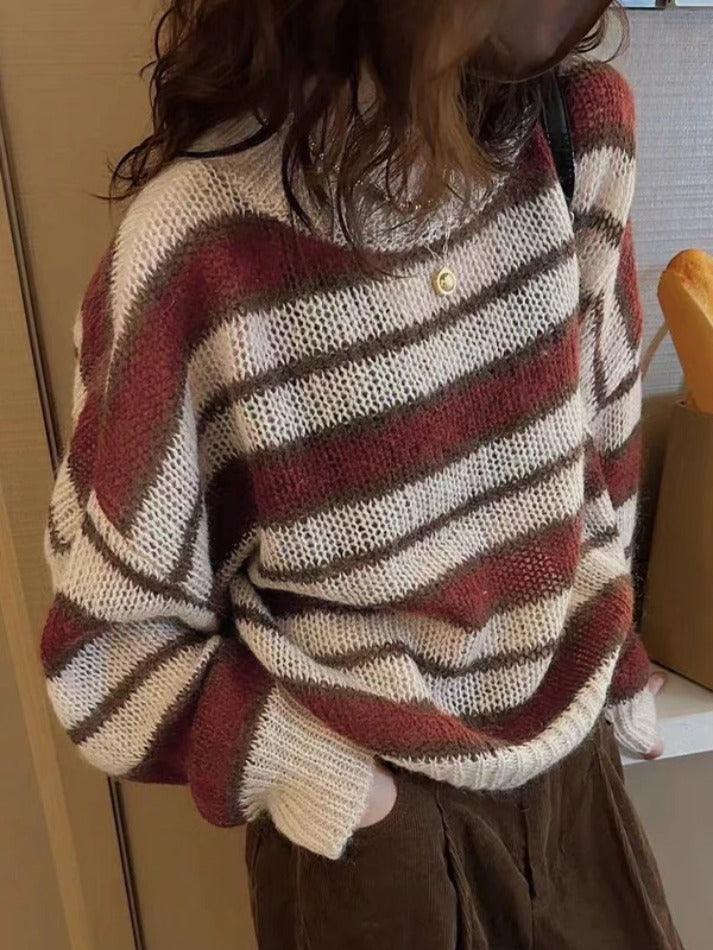 Contrast Color Striped Thin Sweater