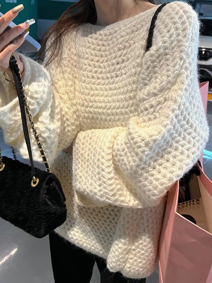 Solid Crochet Loose Knit Sweater