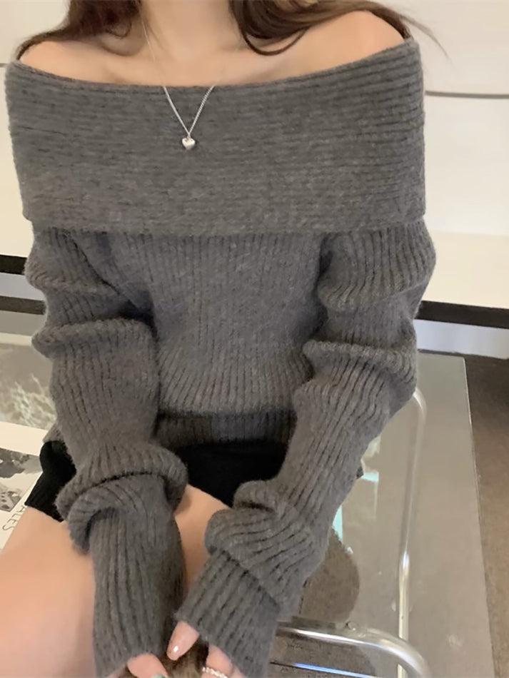 BXOXO Solid Off Shoulder Knit Sweater