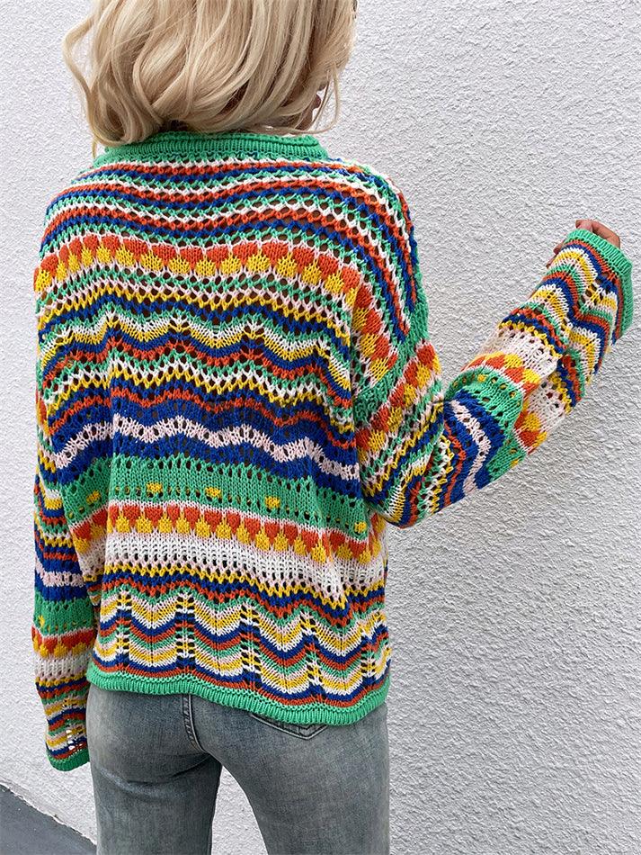 Rainbow Stripe Crochet Knit Sweater