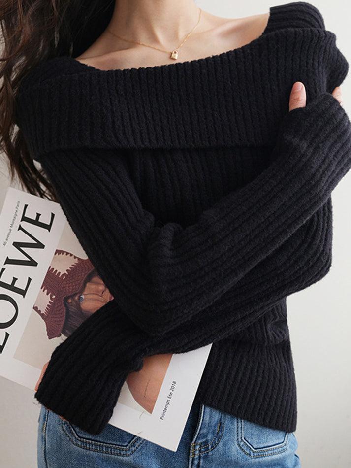 BXOXO Solid Off Shoulder Knit Sweater