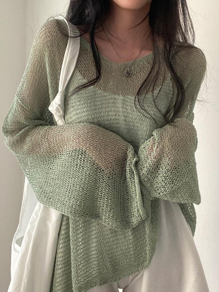 Oversized Long Sleeve Crochet Knit Top