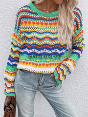 Rainbow Stripe Crochet Knit Sweater