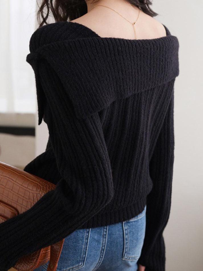 BXOXO Solid Off Shoulder Knit Sweater